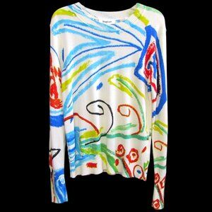 Desigual Javier Mariscal Illustration Pullover Sweater Sz US M White Multicolor